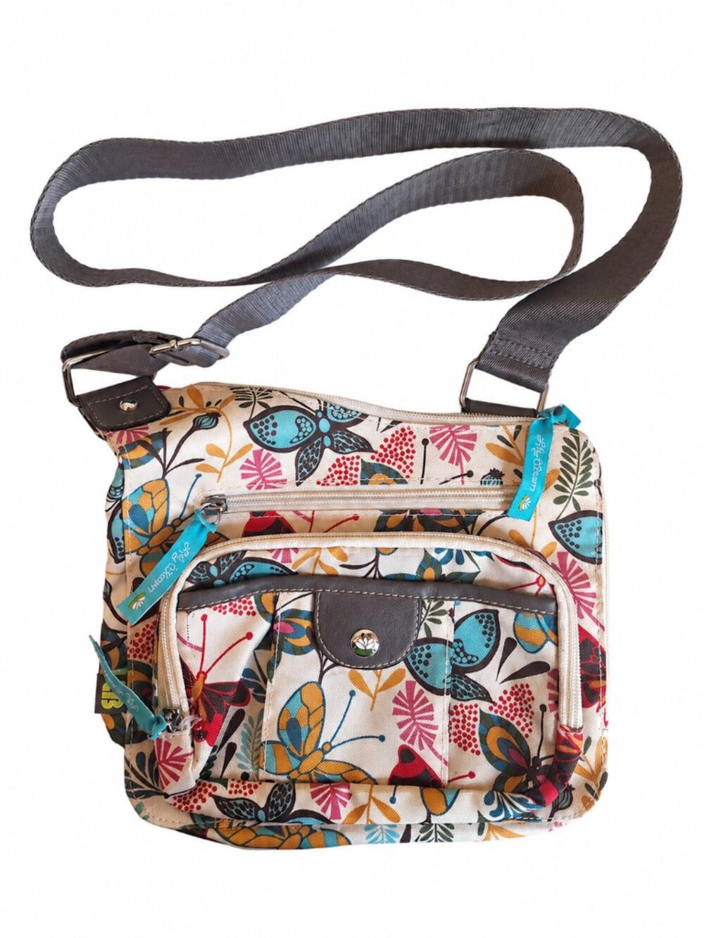 Lily Bloom Butterfly Floral Crossbody Bag Boho Colorful Multi Pocket